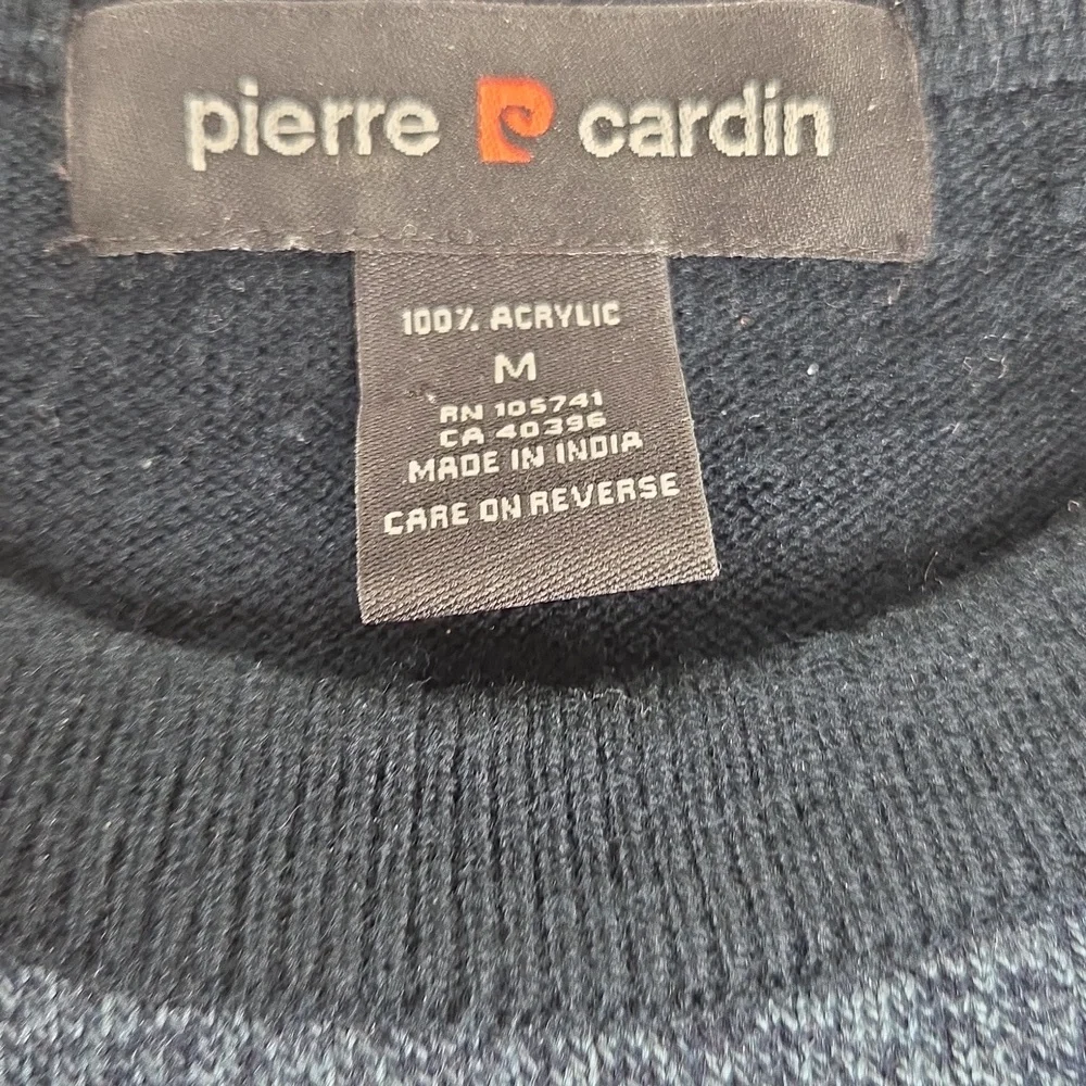 Pierre Cardin Vintage Men's Navy Gray Geometric Grid Acrylic Sweater Size M